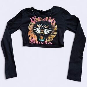 Urban Outfitters Black and multi-coloured vintage graphic long sleeve crop top